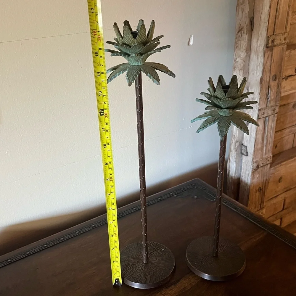 Set of 2 Vintage Brass Palm Tree Candle Holders Candlesticks 17